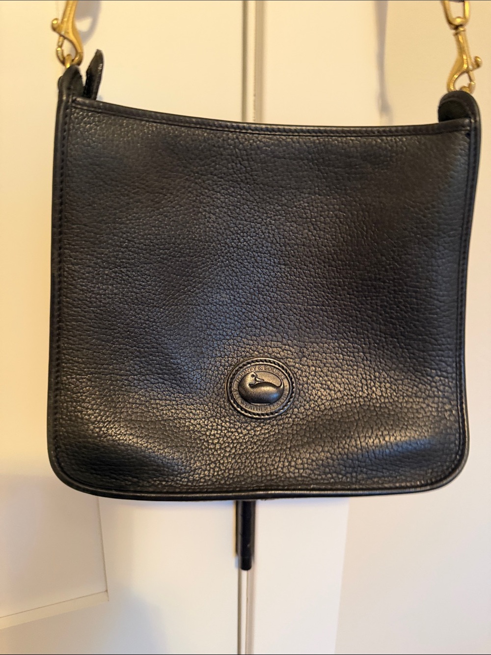 Dooney & Bourke Black Pebbled Leather Shoulder Bag with Gold Hardware